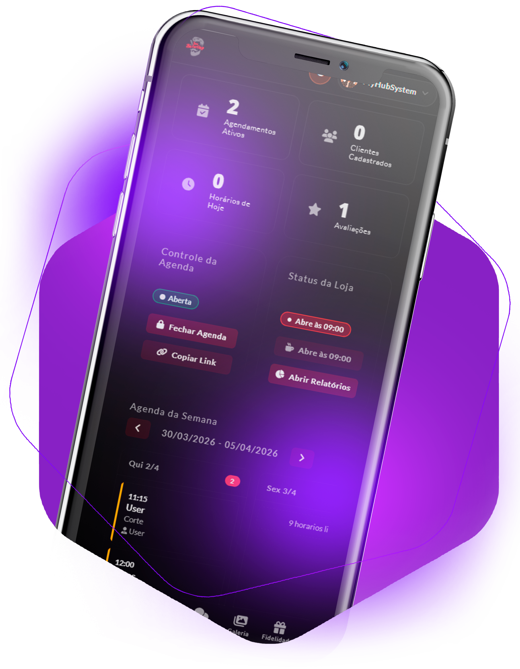 Mockup do painel exclusivo do sistema