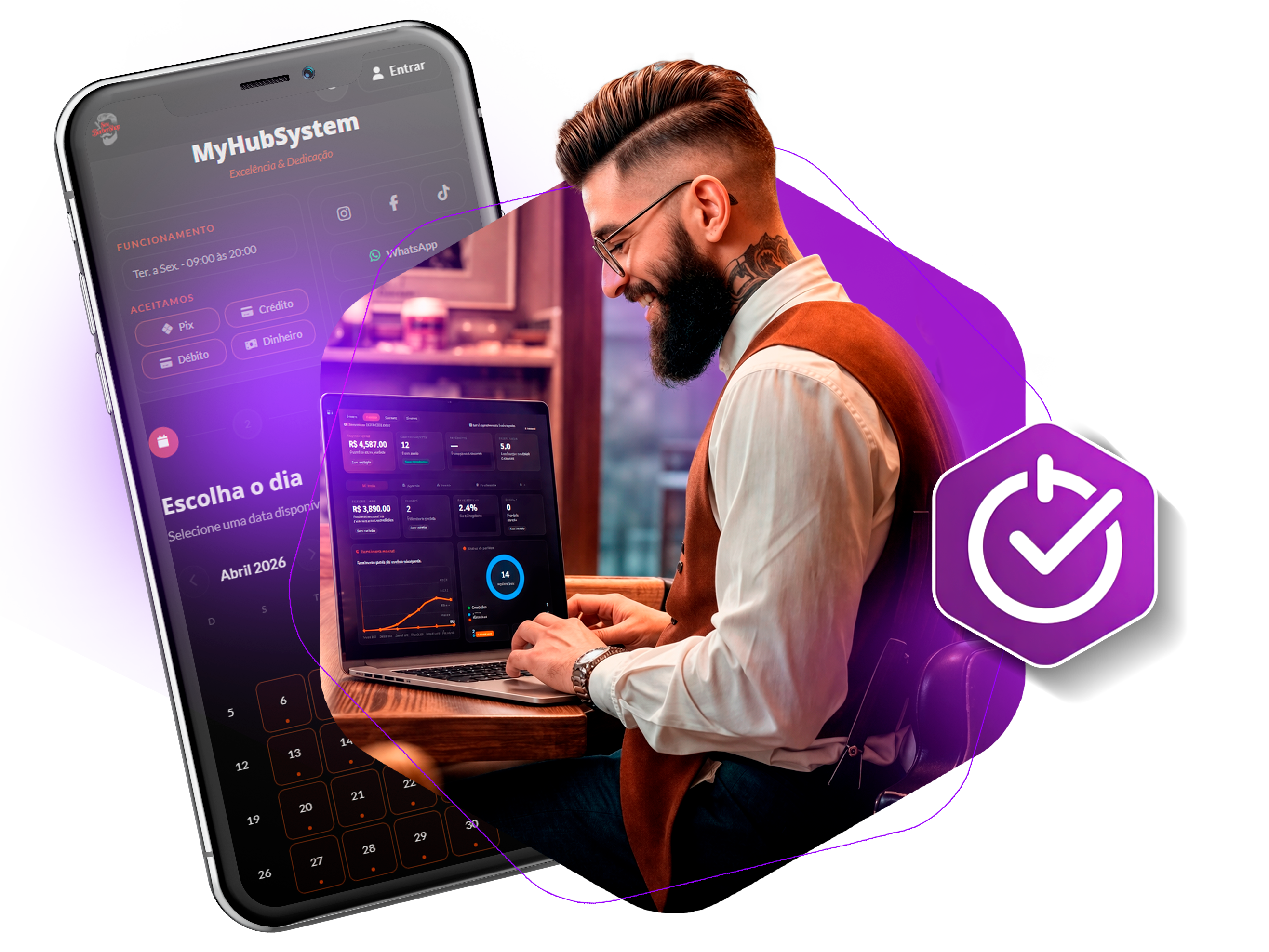 Mockup principal do sistema MyHubSystem em desktop